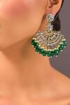 Buy_Auraa Trends_Gold Plated Pearls, Stones Green Chandbali Earrings _at_Aza_Fashions