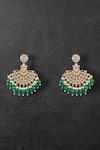 Shop_Auraa Trends_Gold Plated Pearls, Stones Green Chandbali Earrings _at_Aza_Fashions
