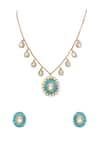 Shop_Auraa Trends_Blue Stones, Crystals Turquoise Necklace Set _at_Aza_Fashions