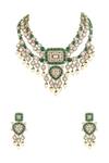 Auraa Trends_Green Crystals, Pearls Gold-plated Kundan Necklace Set _Online_at_Aza_Fashions