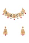 Buy_Auraa Trends_Gold Plated Pearls, Stones Temple Necklace Set _Online_at_Aza_Fashions