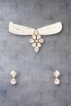 Shop_Auraa Trends_White Imitation Diamonds Pearl Embellished Choker Set _at_Aza_Fashions