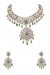 Buy_Auraa Trends_Green Diamonds, Stones Kundan Embellished Choker Set _Online_at_Aza_Fashions