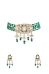 Auraa Trends_Green Diamonds, Beads Emerald Kundan Choker Necklace Set _Online_at_Aza_Fashions