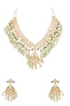 Shop_Auraa Trends_Green Diamonds, Beads Kundan Embellished Necklace Set _Online_at_Aza_Fashions