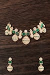 Shop_Auraa Trends_Green Stones Emerald And Gold Choker Set _at_Aza_Fashions