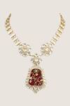 Buy_Auraa Trends_Red Stones Enamel Kundan Necklace Set _at_Aza_Fashions