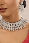 Shop_Auraa Trends_Silver Plated Imitation Diamonds Choker Necklace Set _at_Aza_Fashions