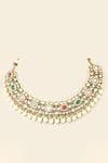 Auraa Trends_Multi Color Pearls, Stones Multicolor Kundan Choker Necklace Set _Online_at_Aza_Fashions