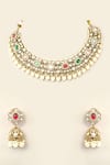 Shop_Auraa Trends_Multi Color Pearls, Stones Multicolor Kundan Choker Necklace Set _at_Aza_Fashions