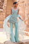 Buy_Awigna_Aqua Organza Beads, Sequins, Embroidery Square Neck Kurta Sharara Set _at_Aza_Fashions