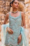 Shop_Awigna_Aqua Organza Beads, Sequins, Embroidery Square Neck Kurta Sharara Set 