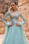 Awigna_Aqua Organza Beads Sweetheart Neck Embroidered Anarkali With Dupatta _Online_at_Aza_Fashions