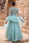 Shop_Awigna_Aqua Organza Beads Sweetheart Neck Embroidered Anarkali With Dupatta _at_Aza_Fashions