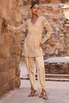Buy_Awigna_Gold Organza Embroidery, Sequins Round Embellished Long Jacket And Palazzo Set _Online_at_Aza_Fashions