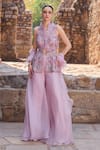 Buy_Awigna_Purple Organza Embroidery High Neck Lilac Kurta Sharara Set _at_Aza_Fashions