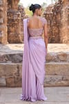 Shop_Awigna_Purple Silk Sequins, Embroidery, Beads Square Neck Pre-draped Saree With Blouse _at_Aza_Fashions