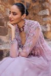 Buy_Awigna_Purple Organza Beads, Embroidery V-neck Lilac Long Jacket With Skirt Set _Online_at_Aza_Fashions