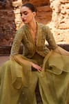 Buy_Awigna_Green Organza Sequins Round Neck Embroidered Kurta With Sharara _Online_at_Aza_Fashions
