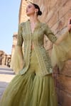 Shop_Awigna_Green Organza Sequins Round Neck Embroidered Kurta With Sharara _Online_at_Aza_Fashions