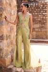 Buy_Awigna_Green Silk Embroidery, Beads, Sequins Sage Embellished Top And Pant Co-ord Set _at_Aza_Fashions