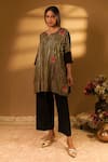 Buy_BO Tree_Black Chanderi Embroidery V-neck Hana Stripe Woven Kaftan With Pant _at_Aza_Fashions