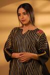 BO Tree_Black Chanderi Embroidery V-neck Hana Stripe Woven Kaftan With Pant _Online_at_Aza_Fashions