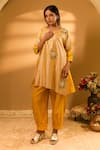 Buy_BO Tree_Yellow Chanderi Embroidery Split V-neck Maha Kaftan With Pant _at_Aza_Fashions