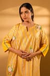 Buy_BO Tree_Yellow Chanderi Embroidery Split V-neck Maha Kaftan With Pant _Online_at_Aza_Fashions