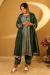 Buy_BO Tree_Green Chanderi, Organza Embroidery Round Neck Naila Thread Kurta Set _at_Aza_Fashions