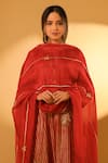 BO Tree_Red Chanderi, Organza Embroidery Round Neck Amum Thread Kurta Set _Online_at_Aza_Fashions