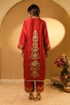 Shop_BO Tree_Red Chanderi, Organza Embroidery Round Neck Amum Thread Kurta Set _at_Aza_Fashions