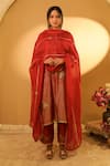 Buy_BO Tree_Red Chanderi, Organza Embroidery Round Neck Amum Thread Kurta Set _at_Aza_Fashions