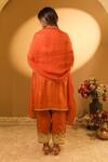 Shop_BO Tree_Rust Chanderi, Organza Embroidery V-neck Aiza Thread Work Kurta Set _at_Aza_Fashions