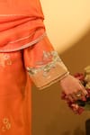 Buy_BO Tree_Rust Chanderi, Organza Embroidery V-neck Aiza Thread Work Kurta Set _Online_at_Aza_Fashions