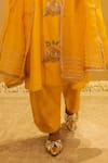 BO Tree_Yellow Chanderi, Organza Embroidery V-neck Ruaa Floral Kurta Set _Online_at_Aza_Fashions