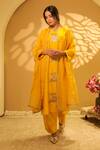 Buy_BO Tree_Yellow Chanderi, Organza Embroidery V-neck Ruaa Floral Kurta Set _at_Aza_Fashions