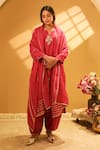 Buy_BO Tree_Magenta Chanderi, Organza Embroidery Notched Neck Mirha Kurta Set _at_Aza_Fashions