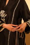 Shop_BO Tree_Black Chanderi, Organza Embroidery Notched Neck Elaya Rose Kurta With Pant _Online_at_Aza_Fashions