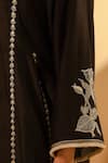 BO Tree_Black Chanderi, Organza Embroidery Notched Neck Elaya Rose Kurta With Pant _at_Aza_Fashions