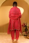 Shop_BO Tree_Magenta Chanderi, Organza Embroidery Notched Neck Sama Thread Short Kurta Set _at_Aza_Fashions