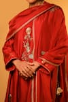 Shop_BO Tree_Red Chanderi, Organza Embroidery Notched Neck Noor Kurta Set _Online_at_Aza_Fashions