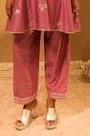BO Tree_Pink Chanderi, Organza Embroidery Split V-neck Saba Thread Kurta Set _Online_at_Aza_Fashions