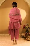 Shop_BO Tree_Pink Chanderi, Organza Embroidery Split V-neck Saba Thread Kurta Set _at_Aza_Fashions