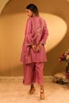 Shop_BO Tree_Pink Chanderi, Organza Embroidery V-neck Anaiza Thread Work Kurta With Pant _at_Aza_Fashions