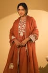 Buy_BO Tree_Rust Tissue, Cotton Embroidery Notched Neck Yasrin Thread Kurta Set _Online_at_Aza_Fashions