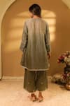 Shop_BO Tree_Green Cotton, Tissue Embroidery V-neck Isra Neckline Kurta And Pant Set _at_Aza_Fashions
