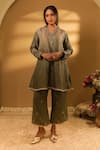 Buy_BO Tree_Green Cotton, Tissue Embroidery V-neck Isra Neckline Kurta And Pant Set _at_Aza_Fashions
