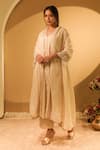 Buy_BO Tree_Off White Cotton, Kota Doria, Tissue Embroidery V-neck Zora Floral Kurta Set _at_Aza_Fashions