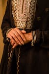 Buy_BO Tree_Black Silk, Organza Sequins, Embroidery Split Hamza Zardozi Kurta Pant Set _Online_at_Aza_Fashions
